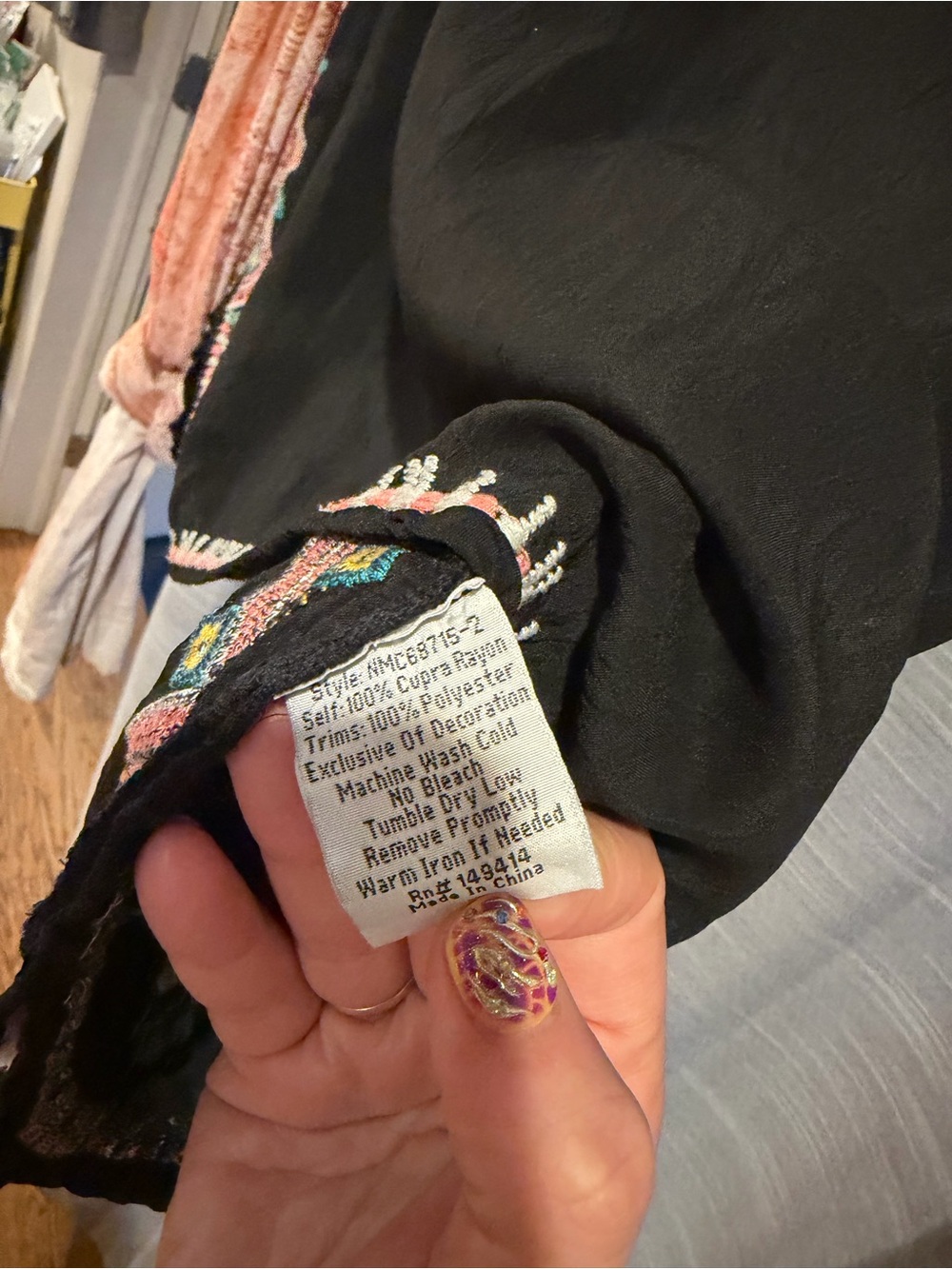 Johnny Was Black Tunic with Multicolor Floral Embroidery - Picture 7 of 9